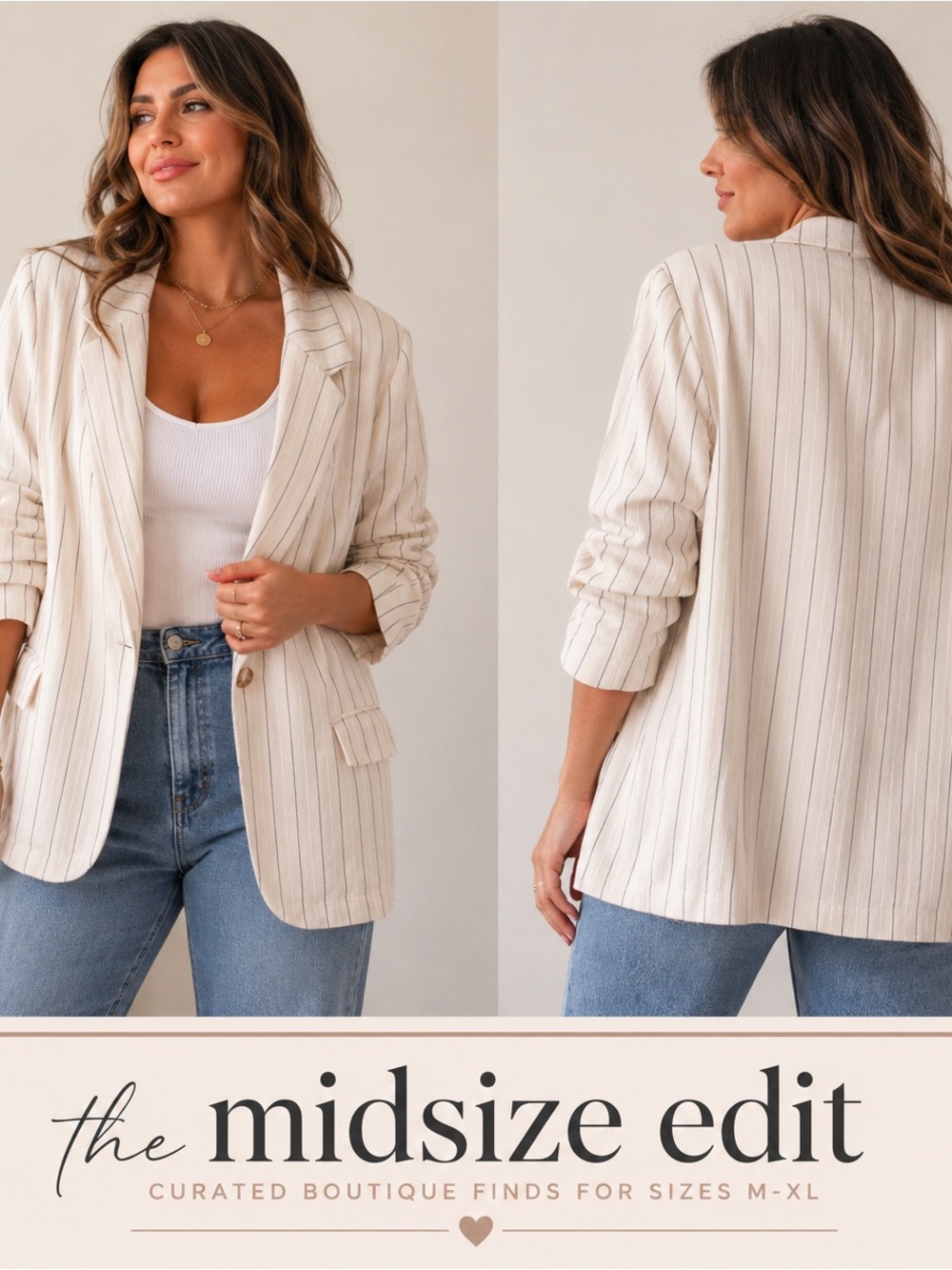 ASOS Design Linen Blend Pinstripe Blazer Ivory Beige One Button Size US 12
